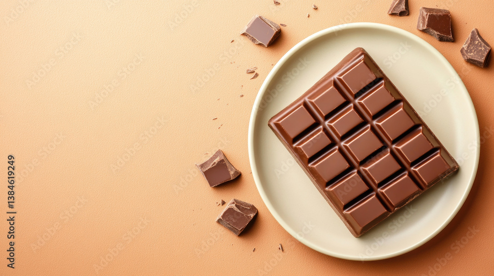 Poster a dark chocolate bar unwrapped and displayed on a surface.