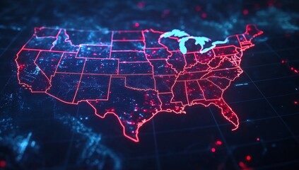 US map with highlighted states and data points