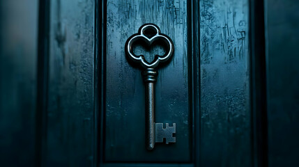 Fototapeta premium Vintage Key on Wooden Door with Unique Design and Texture