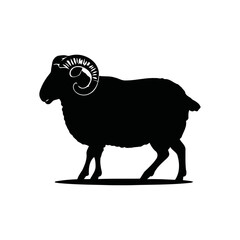 A black and white vector silhouette of a Dumba sheep with its distinctive fat tail and rounded body, standing calmly on a white background