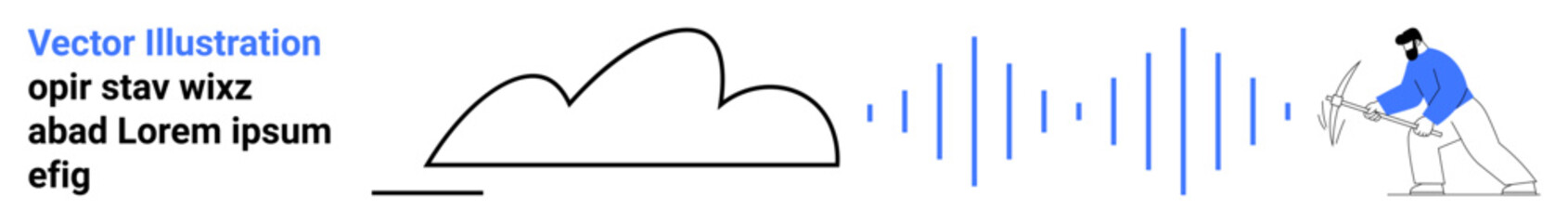 Person working with tools near cloud and sound wave elements in minimalist style. Ideal for technology, innovation, data, cloud computing, sound engineering, creativity, simple landing page