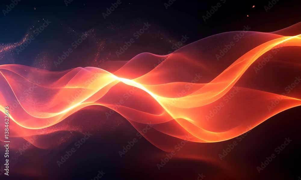Poster abstract red glowing waves flowing over a dark background with bokeh dots