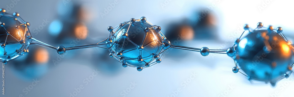 Aufkleber close up view of interconnected blue metallic spheres representing molecular structures, showcasing 