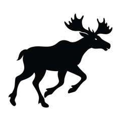 Obraz premium Silhouette Of A Running Moose Vector Graphic In Black And White background.