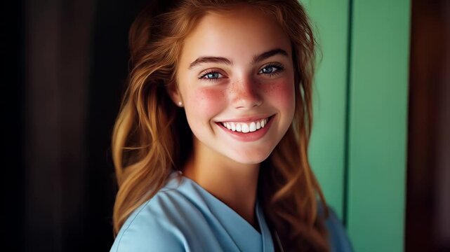 Smiling young healthcare worker in a calm and friendly environment during daytime at a medical facility