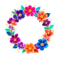 Rainbow Neon Floral Circle Frame