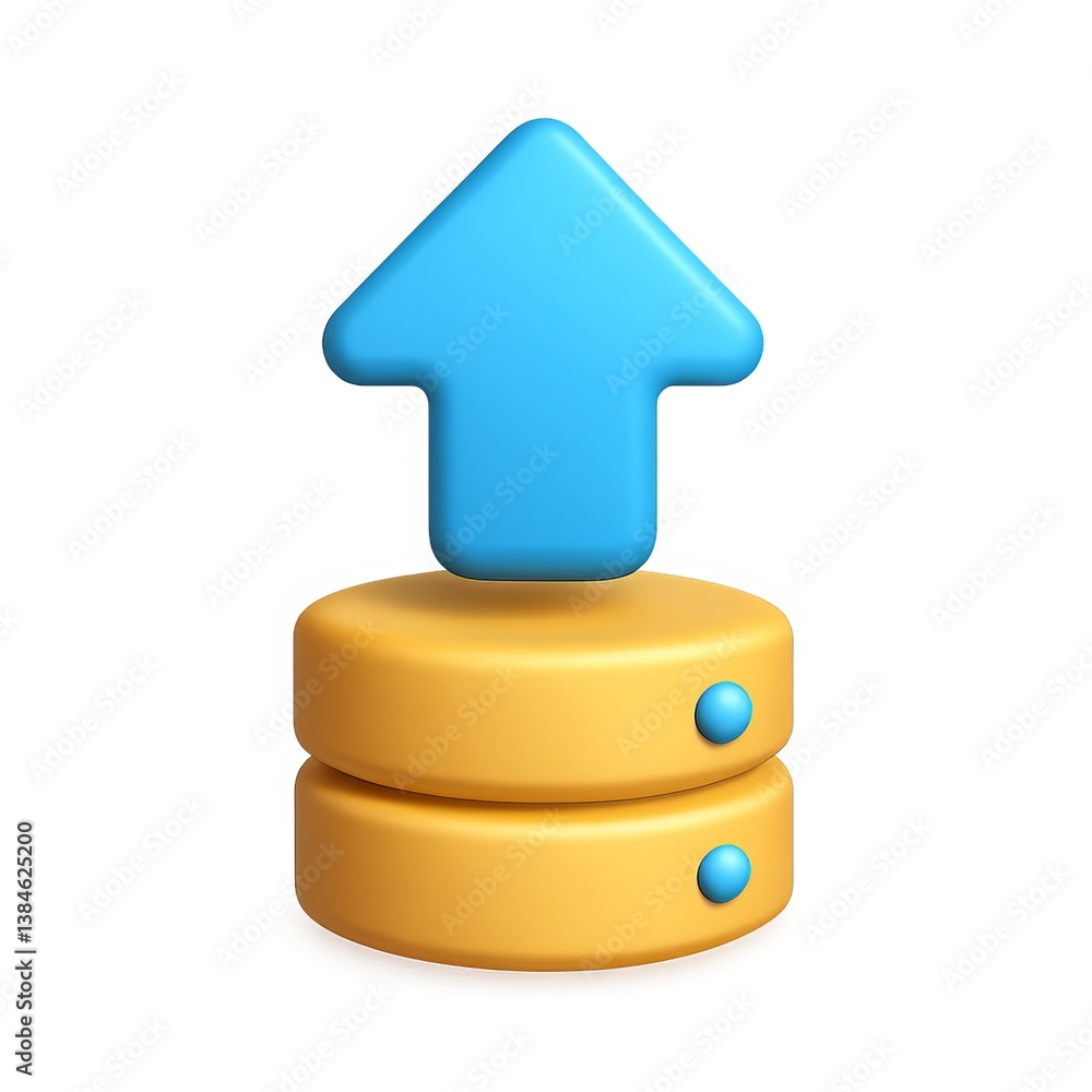 Poster 3d data upload icon with stylized design in vibrant colors