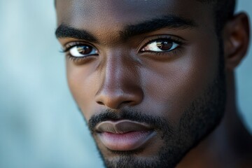 Obraz premium AI-generated digital illustration of a confident young man with expressive eyes and smooth skin texture. Perfect for editorial content, diversity representation, or portrait collections.