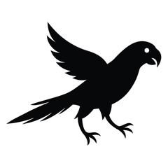 Minimalist Silhouette Vector Illustration Of A Landing Parrot On White Background.