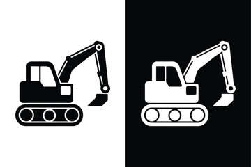 Heavy Equipment Excavator Vector. Bucket Digger Silhouette for Industrial and Site Work Designs
