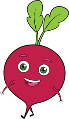 Cute Cartoon Beetroot with a Happy Smile Face

