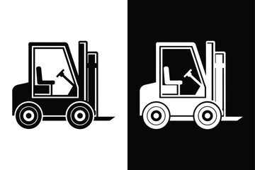 Forklift Truck Silhouette Vector Design. Black and White Backgrounds for Transport & Delivery Themes