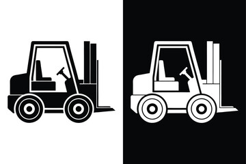 Forklift Truck Icon Silhouette Vector. Flat Design with Long Shadow on Black and White Backgrounds