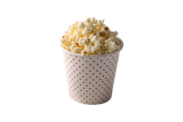 Popcorn in a bucket for movies and cinema entertainment, isolated on a transparent background