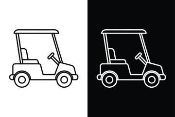 High-Resolution Golf Car Vector Icon. Line icon on Clean Black and White Backgrounds