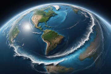 Fototapeta premium Earth View Featuring America Continent From Space with Waves Impact