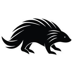 Stylized Porcupine Silhouette Vector Illustration Graphic Design Element Isolated On White.