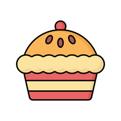 Pie icon in lineal color style with a golden crust, ideal for dessert, bakery, or homemade food designs