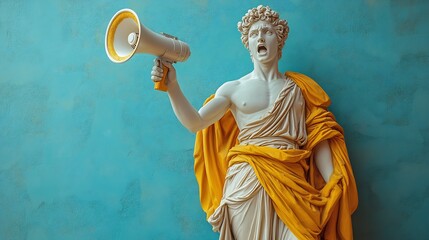 Ancient Statue with Megaphone  Modern Art.