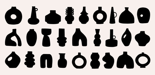 Set of hand draw modern abstract vases set. 