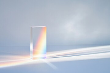 minimalistic shot of light reflecting through glass prism onto clean white surface