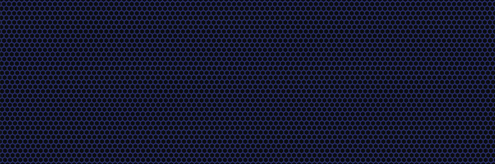 Dark grey abstract wide horizontal banner with hexagon carbon fiber grid and orange luminous lines. Technology vector background with orange neon lines