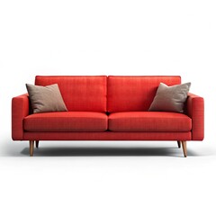 Brown and blue, fabric and leather sofa isolated on white. Modern soft couch white background vector illustration	