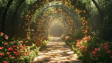 Dreamy floral arch garden path lighting high resolution picture