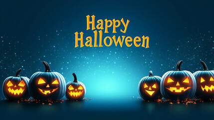 Happy Halloween Glowing Blue Pumpkins with Festive Message