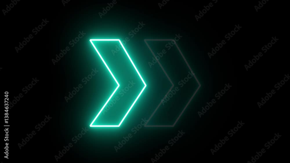 Poster glowing neon arrow right direction icon. abstract neon flashing light arrow loading animation. seaml