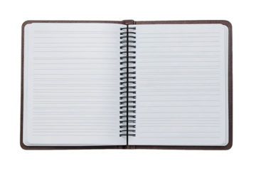 Open Spiral-Bound Notebook with Lined Pages, Brown Cover