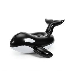 Obraz premium Inflatable Orca Pool Float. Black and White Summer Toy on White Background. Fun Beach Accessory, Summer Activities, Swimming Pool, Vacation.