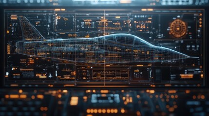 Naklejka premium Futuristic jet design displayed on cockpit interface
