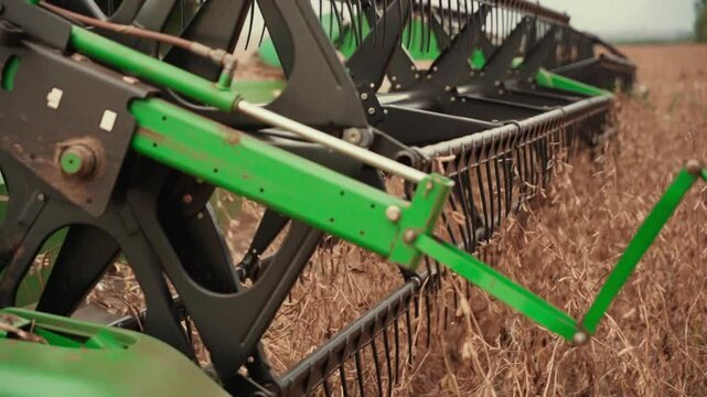 Soybean harvest, close-up of the harvester.