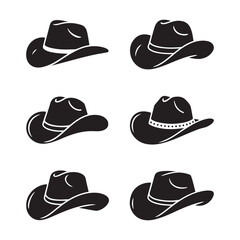  Set of Cowboy Hat Icons, Various Styles of Western Hats, Fashion and Rodeo Concept, Western Wear, Country and Cowboy Accessories