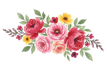Fototapeta premium Vibrant Watercolor Spring Flower Bouquet, Hand-Painted Floral Design for Weddings