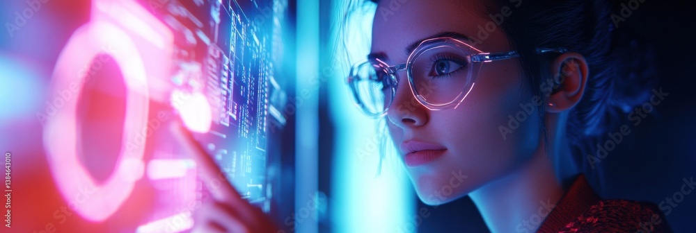 Poster robotic ai tutor engages student through holographic interface in futuristic digital learning enviro
