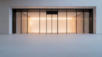 Obraz premium serene and minimalistic image showcasing entrance of modern shopping mall employing clean lines and uncluttered aesthetic