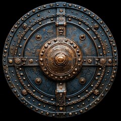 Fototapeta premium Ornate metal shield textured with rivets