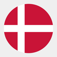 The flag of Denmark. Flag icon. Standard color. Round flag. Computer illustration. Digital illustration. Vector illustration.