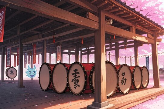 三社祭の太鼓と桜