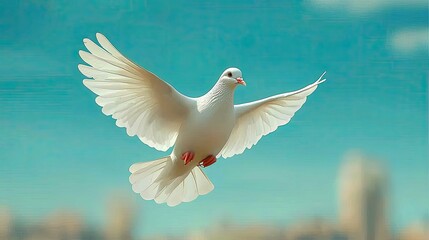 Fototapeta premium White Dove in Flight: A Symbol of Peace and Hope