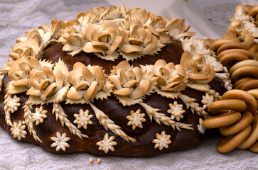Traditional festive loaves of bread, beautifully decorated.