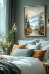 Cozy bedroom: calming colors peaceful atmosphere.