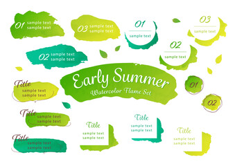 かわいい水彩フレーム背景イラストセット（緑色・黄色・青・新緑・初夏） © kobako