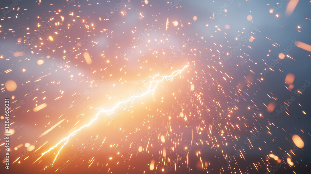 Poster lightning flash and raindrops on the transparent effect background. thunderstorm and heavy rain. rea