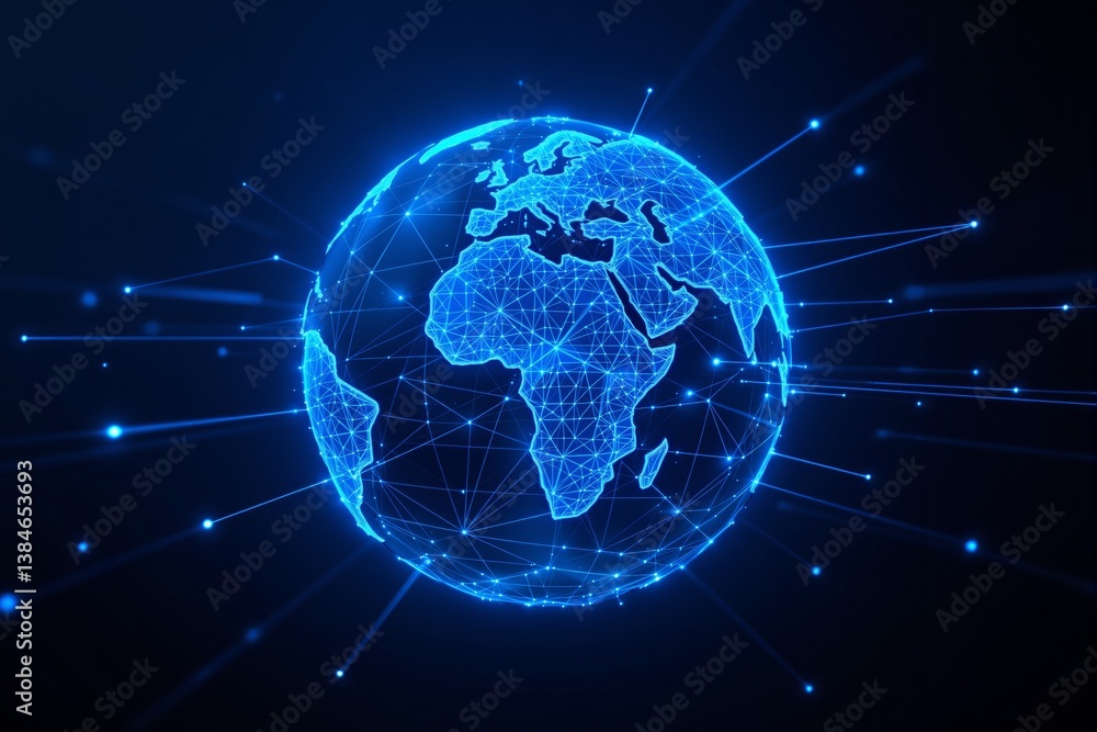 Poster Glowing digital globe with connected network points.