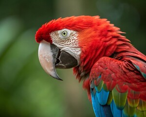 Fototapeta premium Colorful macaws and parrots in close-up with vibrant feathers in a tropical setting