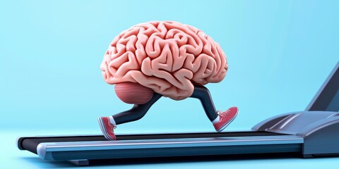 A brain jogging on a treadmill to symbolize mental exercise.