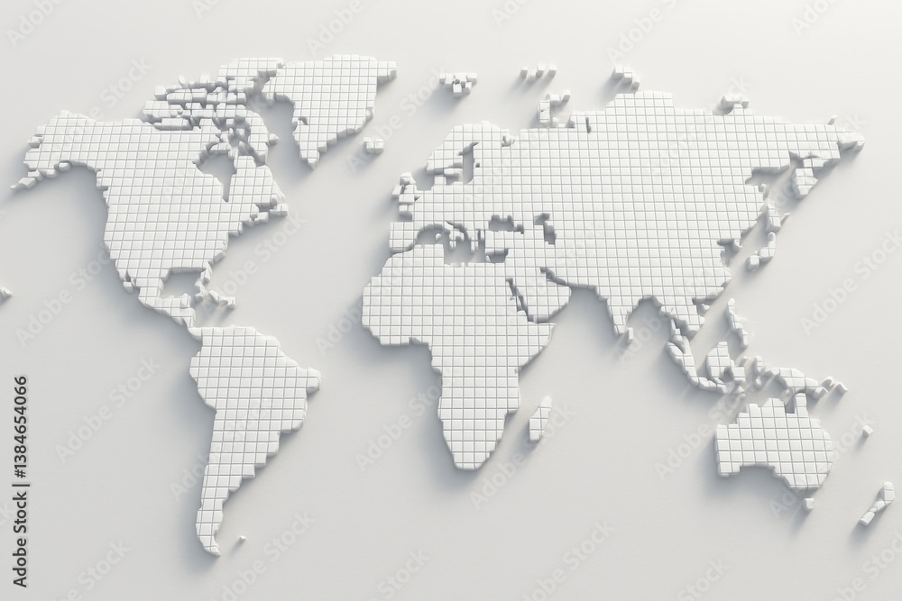Poster world map pixelated: a modern and minimalist representation of the world map, crafted from a grid of